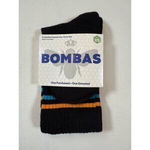Bombas Kids Black Socks X-Small W/ Orange & Blue Stripes Antimicrobial Polyester